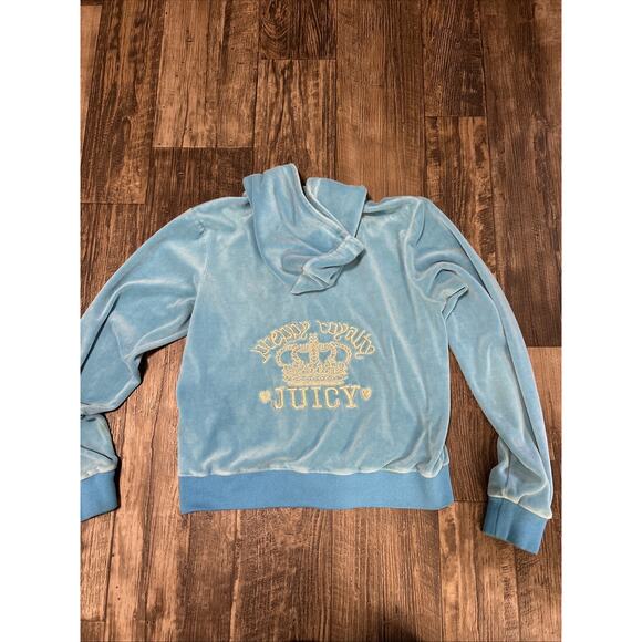 2005 Y2K Blue Juicy Couture Velour Jacket Preppy Royalty Crown XL Women’s Zip - Picture 3 of 7
